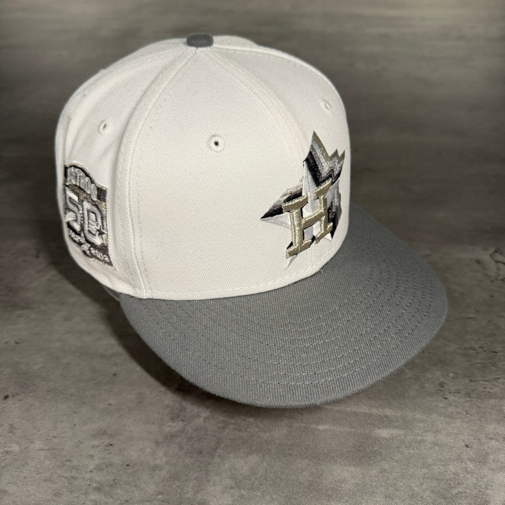 Hat Club Houston Astros New Era‎ Cap 7 1/4 White Silver Cascading Logo